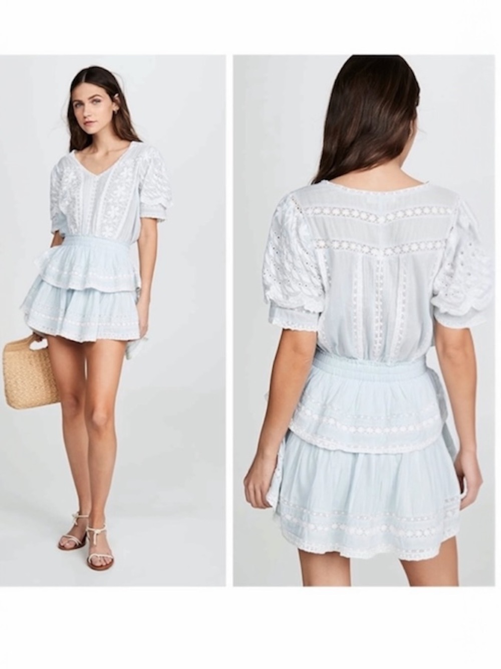 LoveShackFancy Marissa Tiered Ruffle Crochet Trimmed Broderie Lace Mini Dress XS